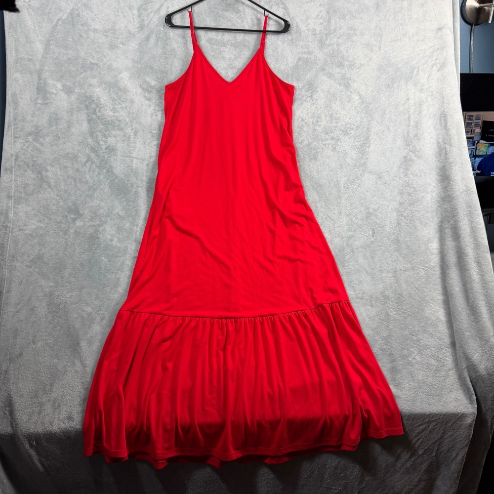 Naggoo Womens M Red Maxi Dress Sleeveless Ruffle Hem Boho Coquette V-Neck Summer